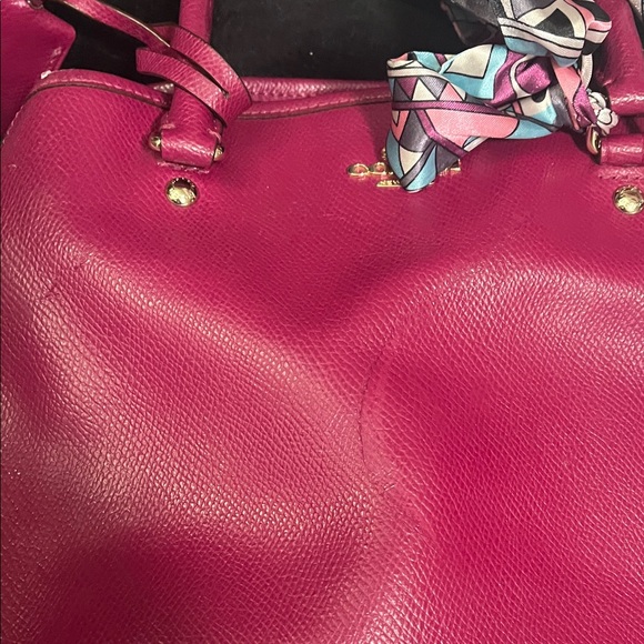Coach Magenta Leather Satchel with Scarf Accent Key Holder CALLOUTS - Picture 7 of 16